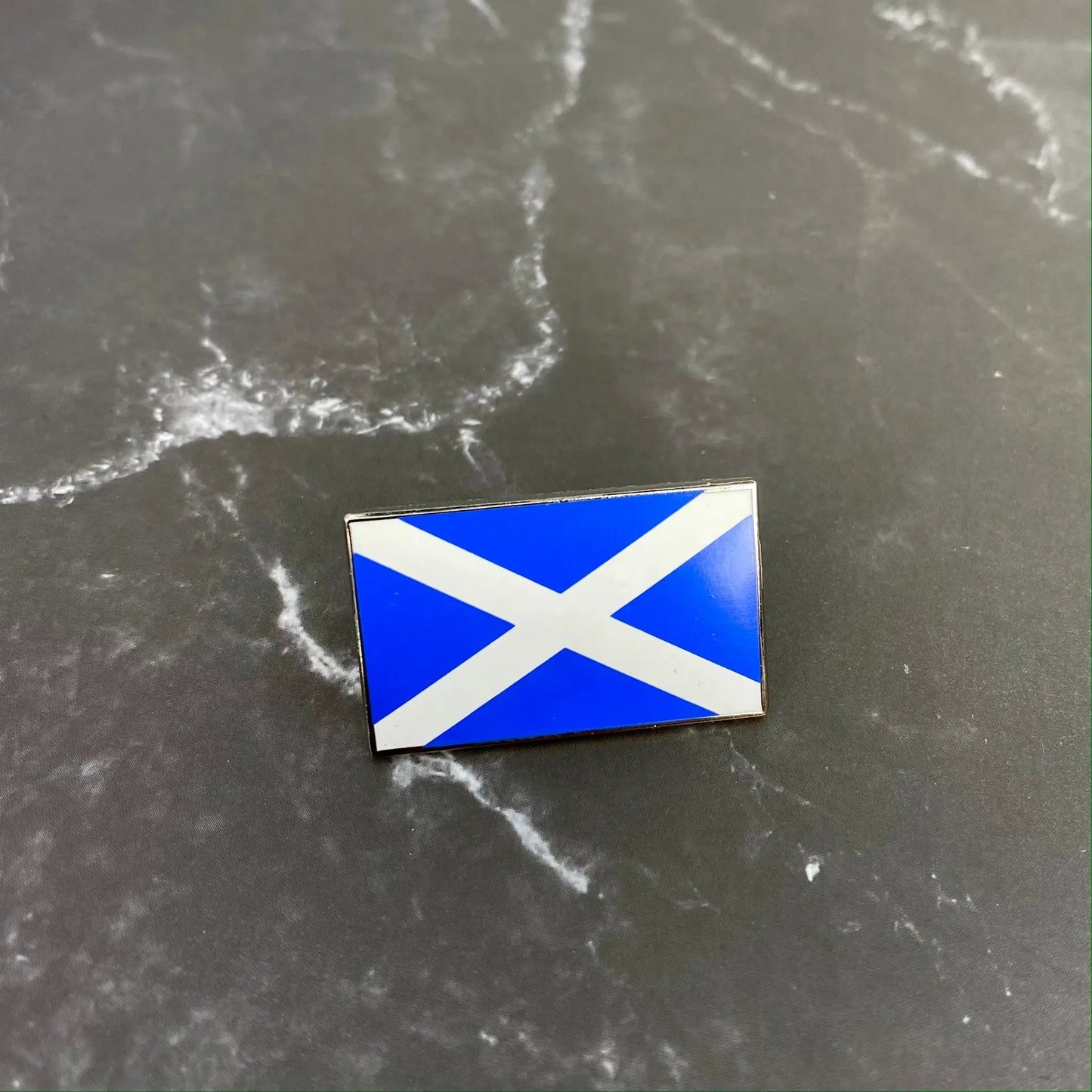 Saltire and Royal Flags of Scotland enamel pin blue with white saltire diagonal cross on Tampa Home & Garden Store