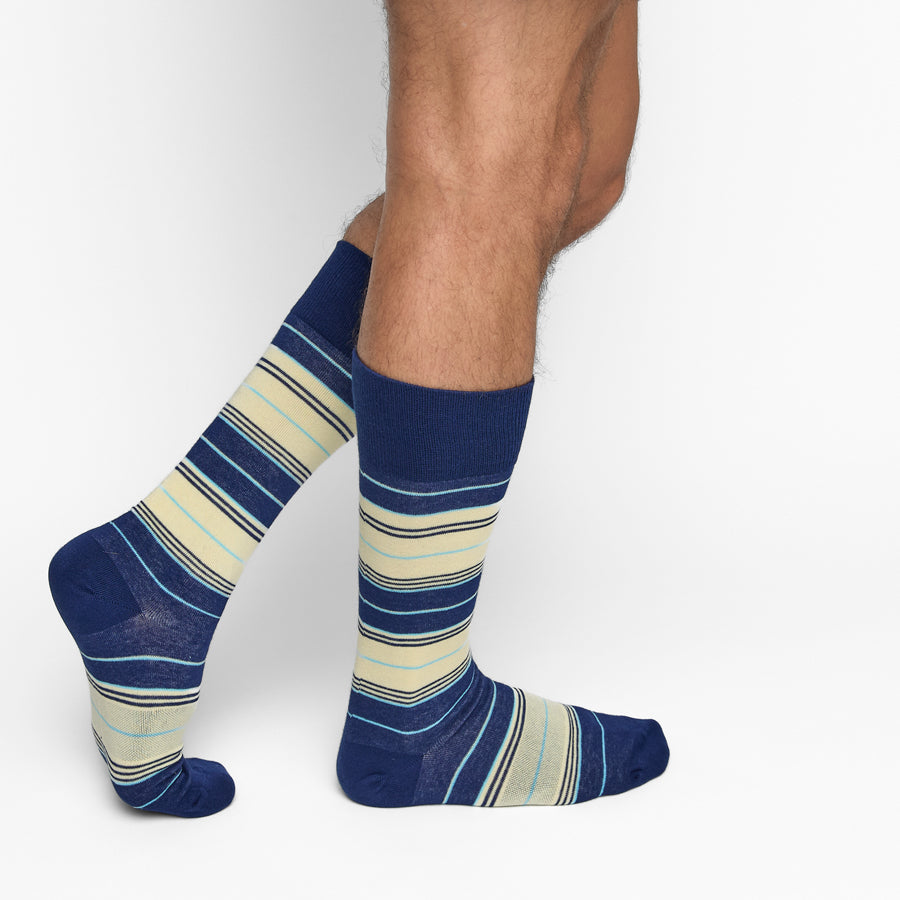 Samuel Navy and Yellow Stripe Dress Socks Set
