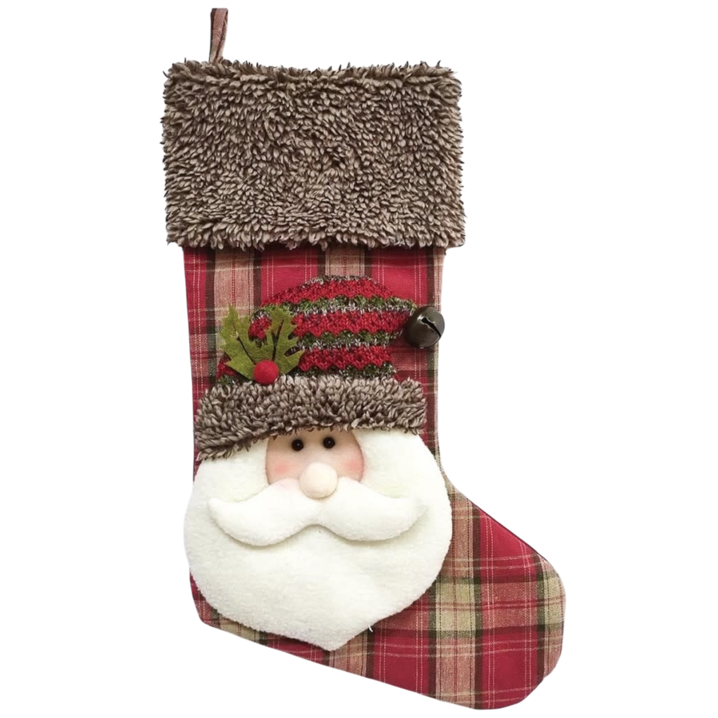 Plush Santa Pal Stocking plaid 20in faux fur cuff Country Christmas Loft on Tampa Home & Garden Store