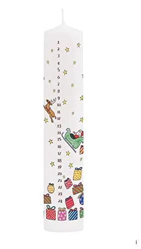 Santa's Sleigh Advent Pillar Candle white with sleigh and gift motifs on Tampa Home & Garden Store