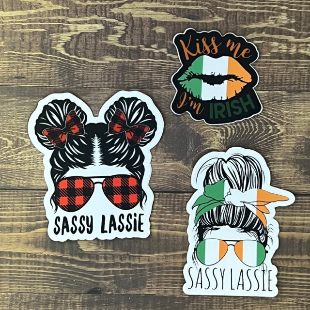 Sassy Lassie Buffalo Plaid Messy Pigtails Aviators 3" Sticker - Tampa Home & Garden Store