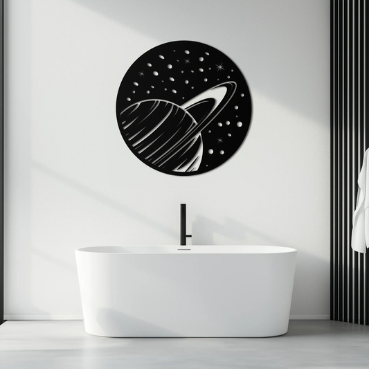 Saturn Planet Metal Wall Art by Enova Art, black circular modern metal wall decor on Tampa Home & Garden Store