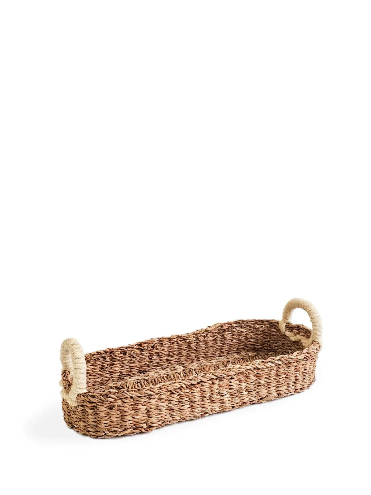 Savar bread basket by KORISSA with white handles, woven natural fiber on Tampa Home & Garden Store
