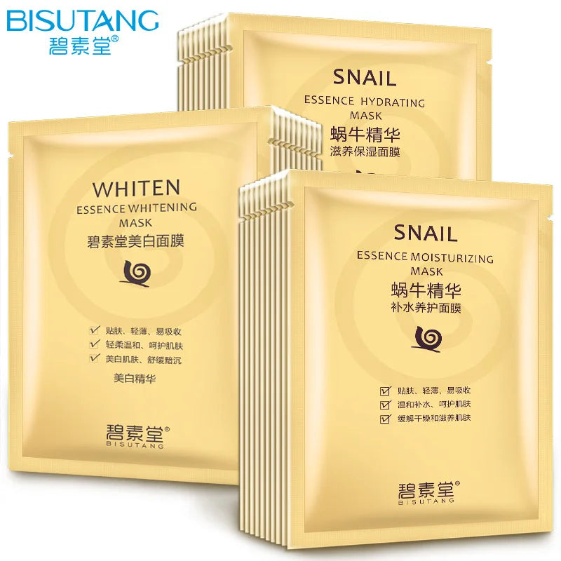 Snail essence masks in gold sachets from BISUTANG, whitening anti-aging sheet masks on Tampa Home & Garden Store