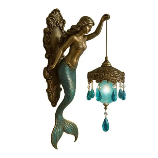 Vintage mermaid wall lamp with teal tail and bronze housing turquoise hanging lantern on Tampa Home & Garden Store