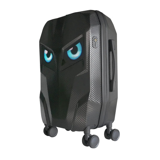 LED Travel EyeSpin Luggage with Color LED Screen eye-like display, black carbon fiber carry-on on Tampa Home & Garden Store