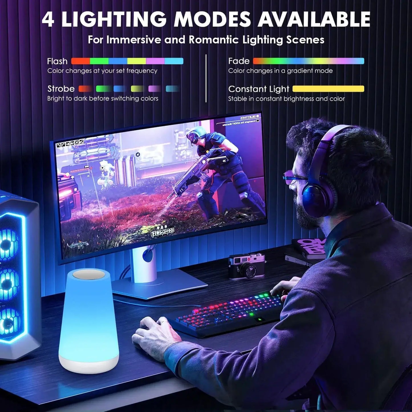 RGB Color Changing Night Light Dimmable USB Lamp Moktan Sabai, desk ambient lighting on Tampa Home & Garden Store