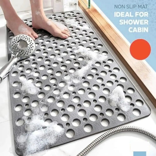Non Slip Bathtub Mat 30x17 Inch with suction cups and drain holes by Moktan Sabai gray bath rug on Tampa Home & Garden Store