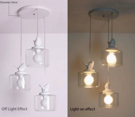 Birds Glass Pendant Lights three glass jar pendants with bird toppers on Tampa Home & Garden Store