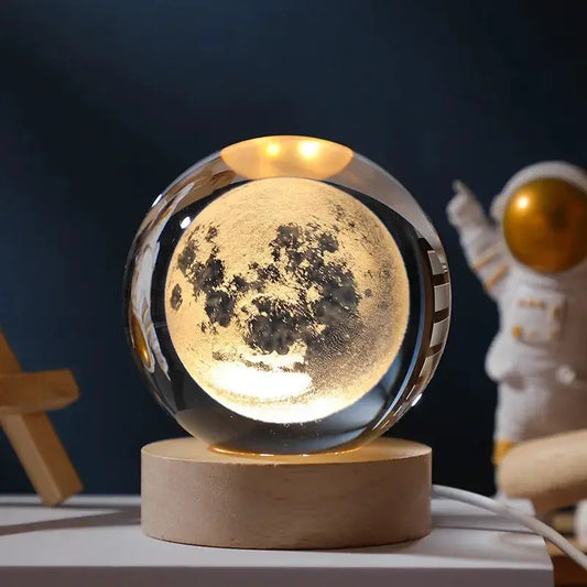 3D Galaxy Crystal Ball Moon Lamp night light USB powered wooden base on Tampa Home & Garden Store