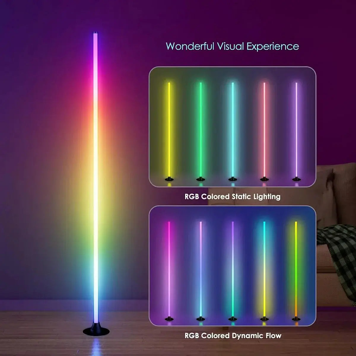 Smart RGB LED corner floor lamp with app control by Moktan Sabai, RGB color changing glow on Tampa Home & Garden Store