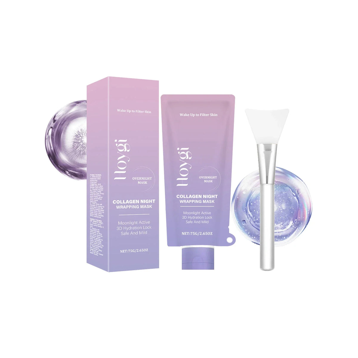 Silcy Skin Collagen Night Wrapping Mask 2-pack lavender sachets with spatula on Tampa Home & Garden Store