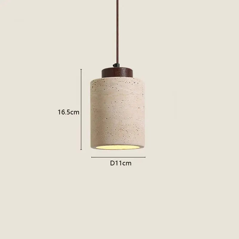 Japanese Wabi Sabi Stone Pendant Light beige stone cylinder with brown cap 16.5 cm tall on Tampa Home & Garden Store
