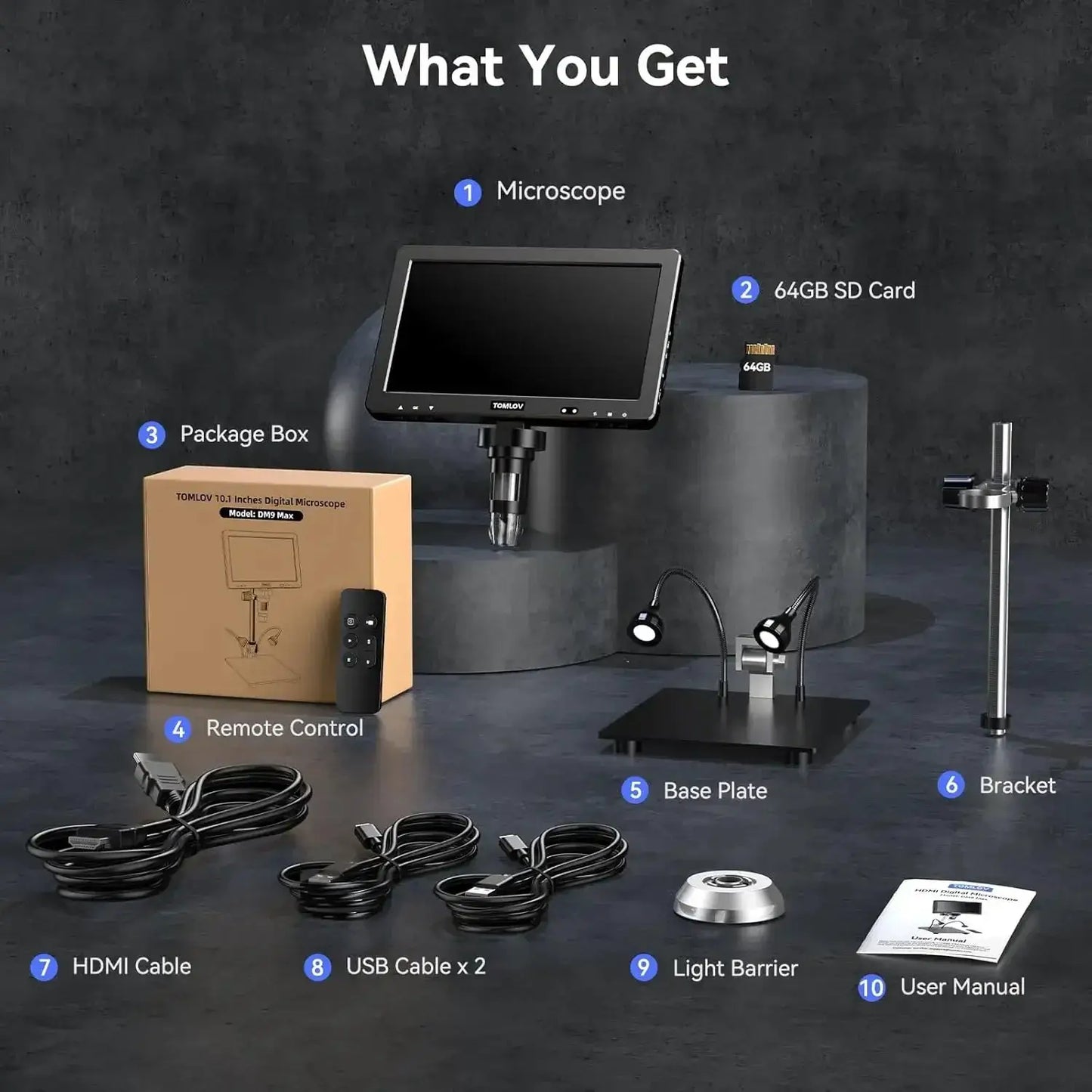 HDMI Microscope 1500X 10.1in IPS LCD kit with remote, cables and base plate Moktan Sabai on Tampa Home & Garden Store