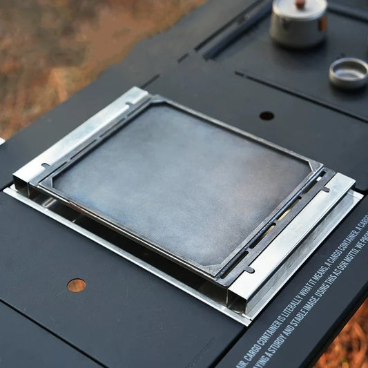 Outdoor camping baking tray and grill tray GS450 on metal stove frame by FLIPSTYLEZLLC on Tampa Home & Garden Store