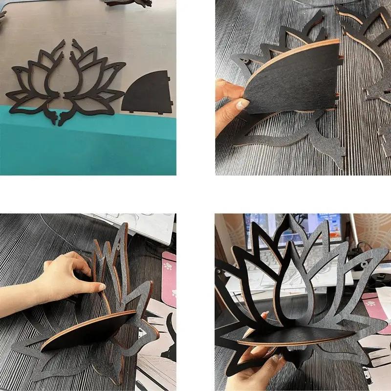 Wooden lotus wall shelf and essential oil holder plaque Moktan Sabai black finish on Tampa Home & Garden Store