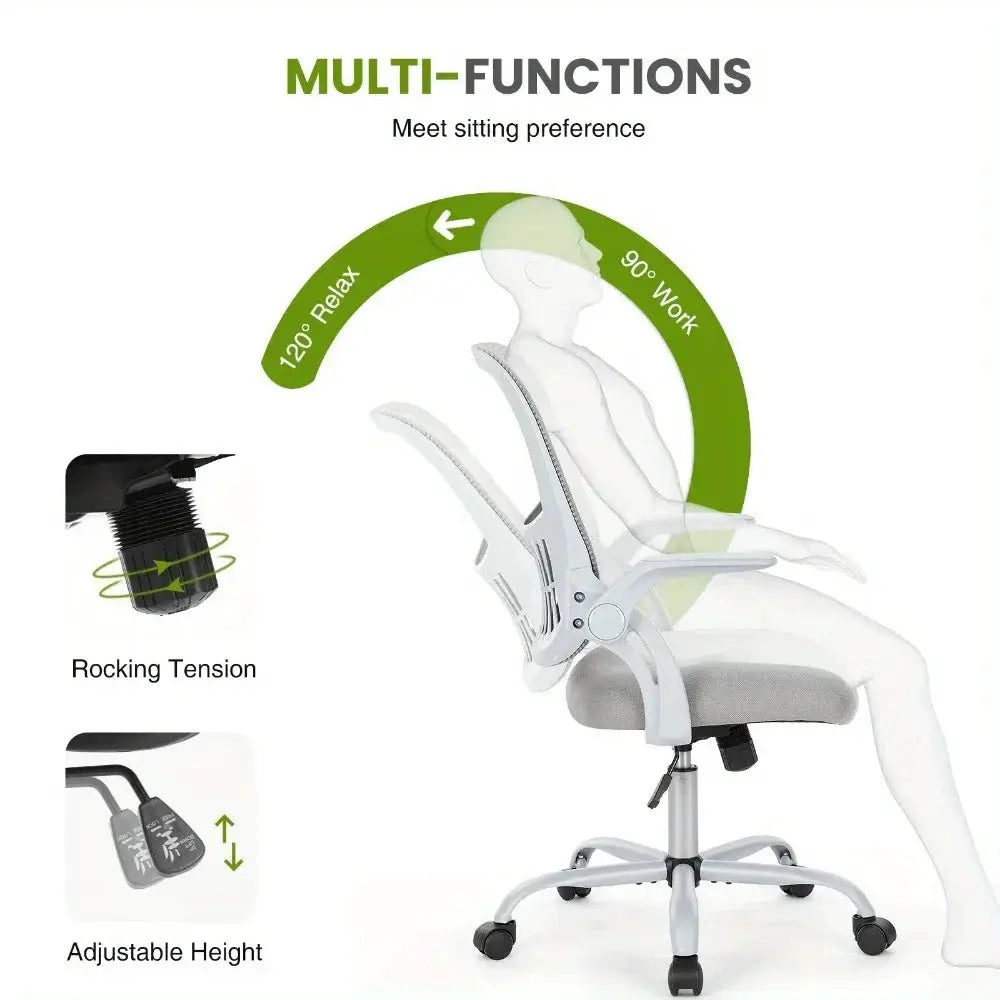 Ergonomic Mesh Office Chair with Adjustable Armrests; white frame, gray seat, height-adjustable on Tampa Home & Garden Store