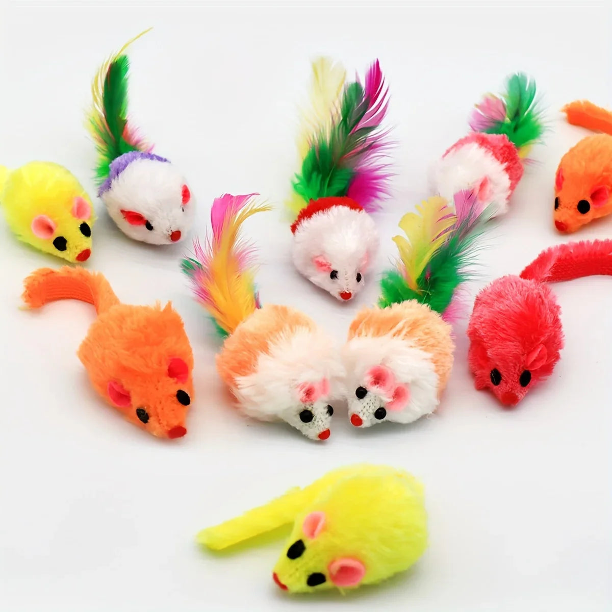 Plush rattle cat mouse toys set with feather tails, faux fur, catnip filled by FLIPSTYLEZLLC on Tampa Home & Garden Store