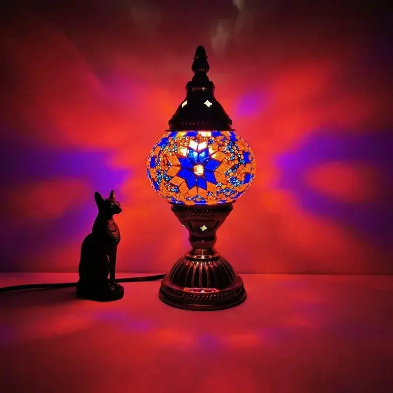 Turkish Stained Glass Table Lamp Mosaic Light by Moktan Sabai, blue orange glass mosaic on Tampa Home & Garden Store