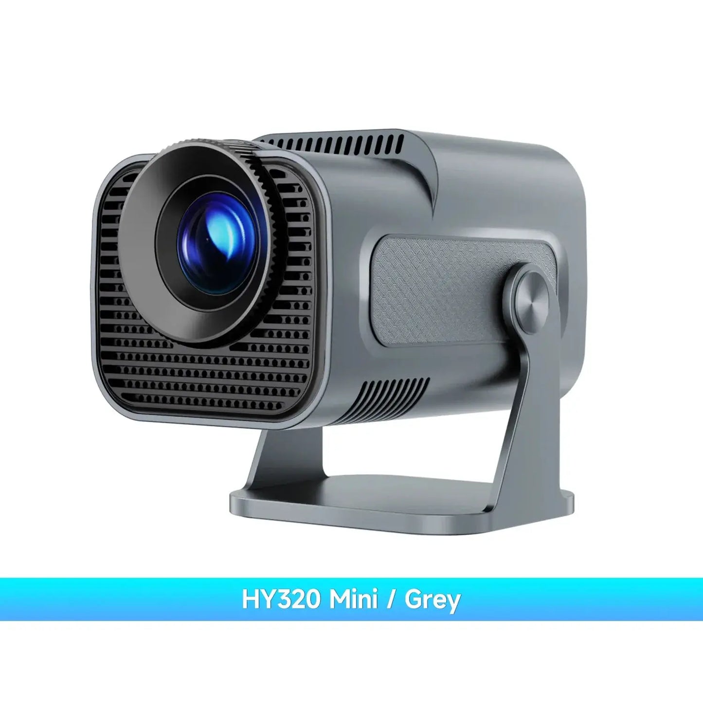 Moktan Sabai HY320 Mini grey multimedia projector on metal stand with blue-tinted lens on Tampa Home & Garden Store
