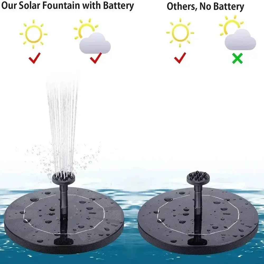 Solar fountain pump Moktan Sabai for bird baths, 2 black round bases with 4 nozzles on Tampa Home & Garden Store
