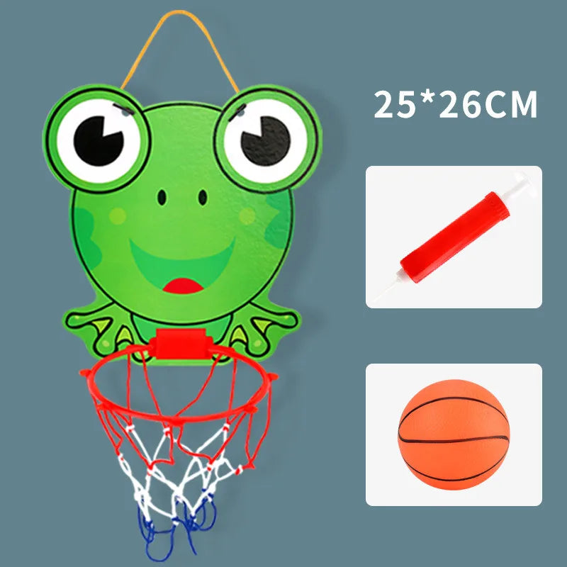 Kids frog-shaped cartoon basketball hoop backboard with red rim and white net, 25×26 cm on Tampa Home & Garden Store