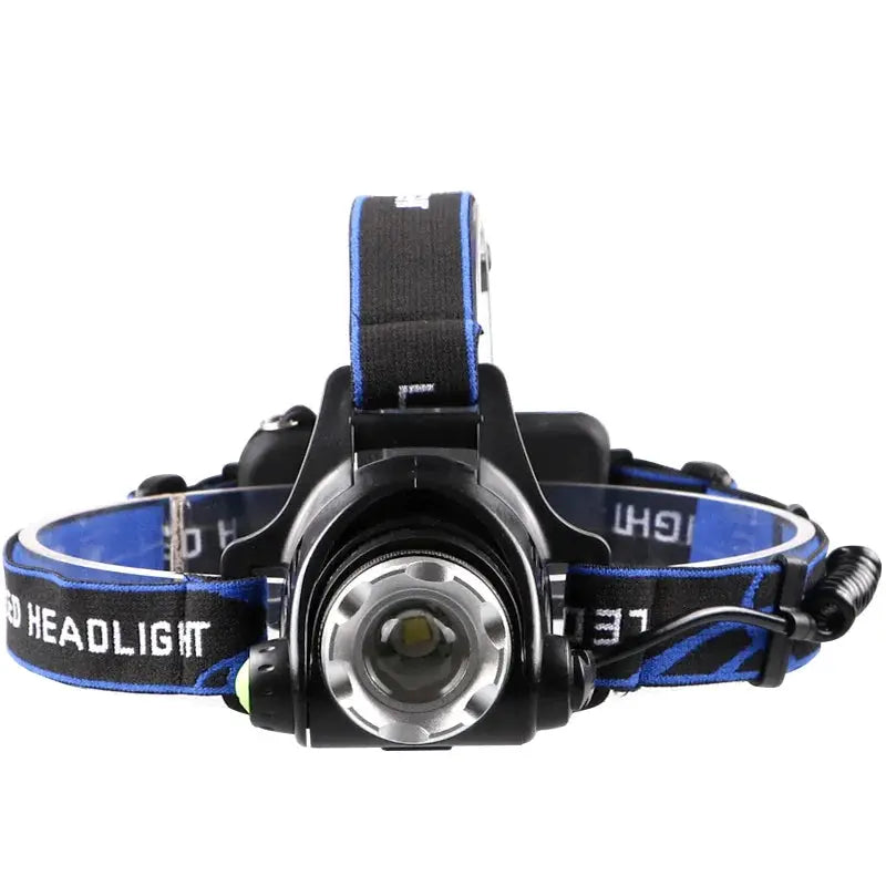 Moktan Sabai LED Headlamp Zoomable Rechargeable Waterproof with blue strap on Tampa Home & Garden Store