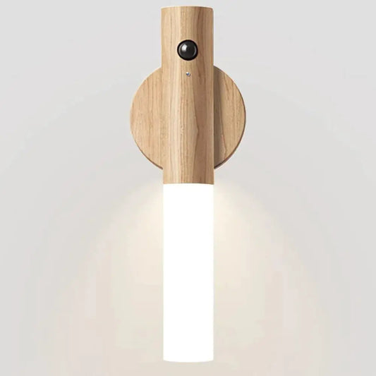 WoodAura Rechargeable Wall Sconce by Moktan Sabai with natural wood finish and frosted shade on Tampa Home & Garden Store
