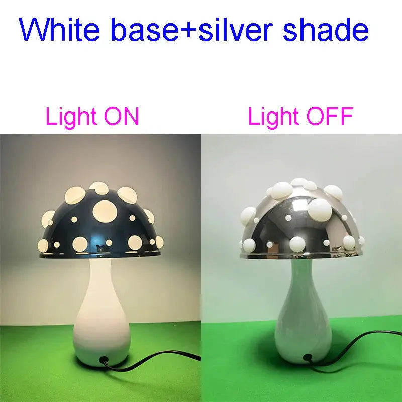 Amanita Mushroom LED Lamp by Moktan Sabai; warm desk lamp with white stem dark dotted cap USB on Tampa Home & Garden Store