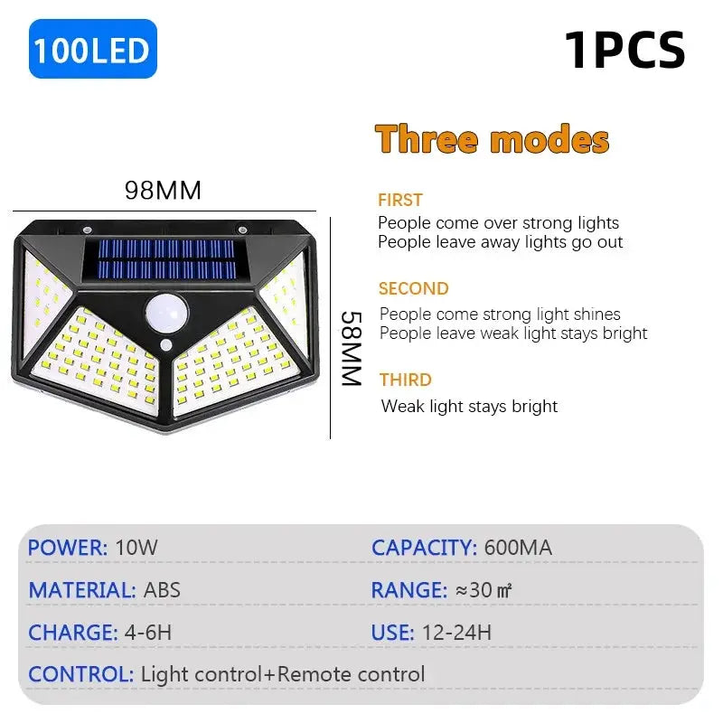 100 LED Solar Motion Sensor Light | Waterproof Outdoor Wall Lamp for Yard Security - Tampa Home & Garden Store