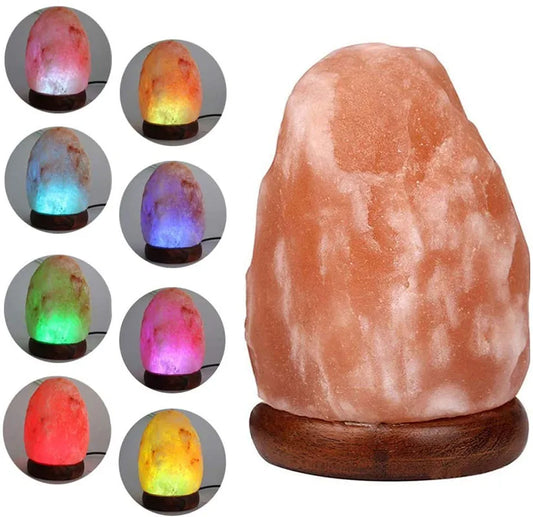 Himalayan Salt Lamp 7 Color USB Night Light Wooden Base Table Lamp for Bedroom - Tampa Home & Garden Store