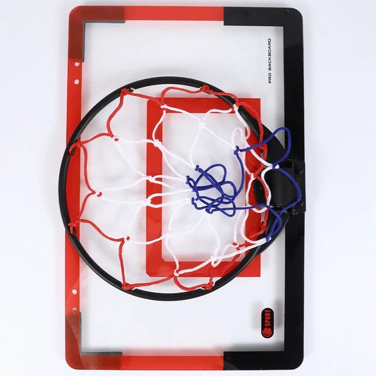 Indoor mini basketball hoop for door mounting, red/black backboard with white and blue net on Tampa Home & Garden Store