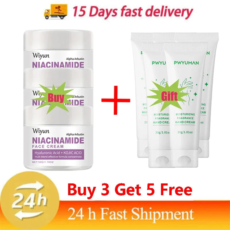Silcy Skin Niacinamide Face Cream jars with white gift hand cream tubes, 3-pack on Tampa Home & Garden Store