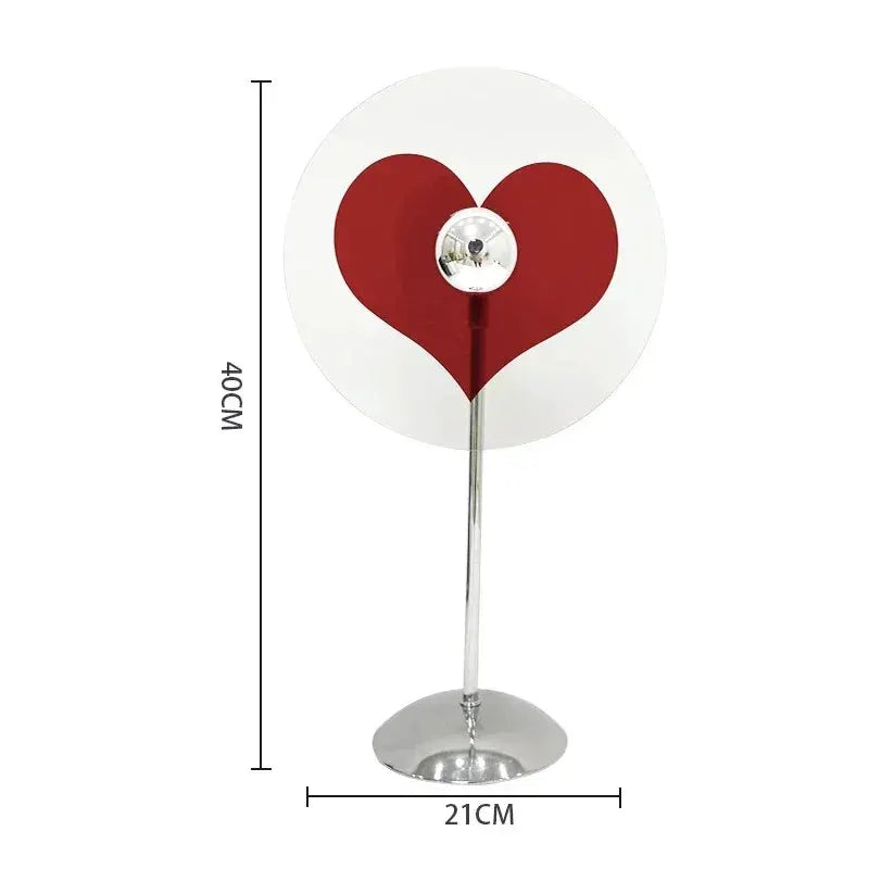 Led Table Lamp With Custom Image Acrylic Panel red heart on white circle chrome stand on Tampa Home & Garden Store