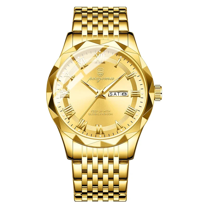 Men's gold-tone quartz watch with stainless steel band and Roman numeral dial UpTrend Deals on Tampa Home & Garden Store