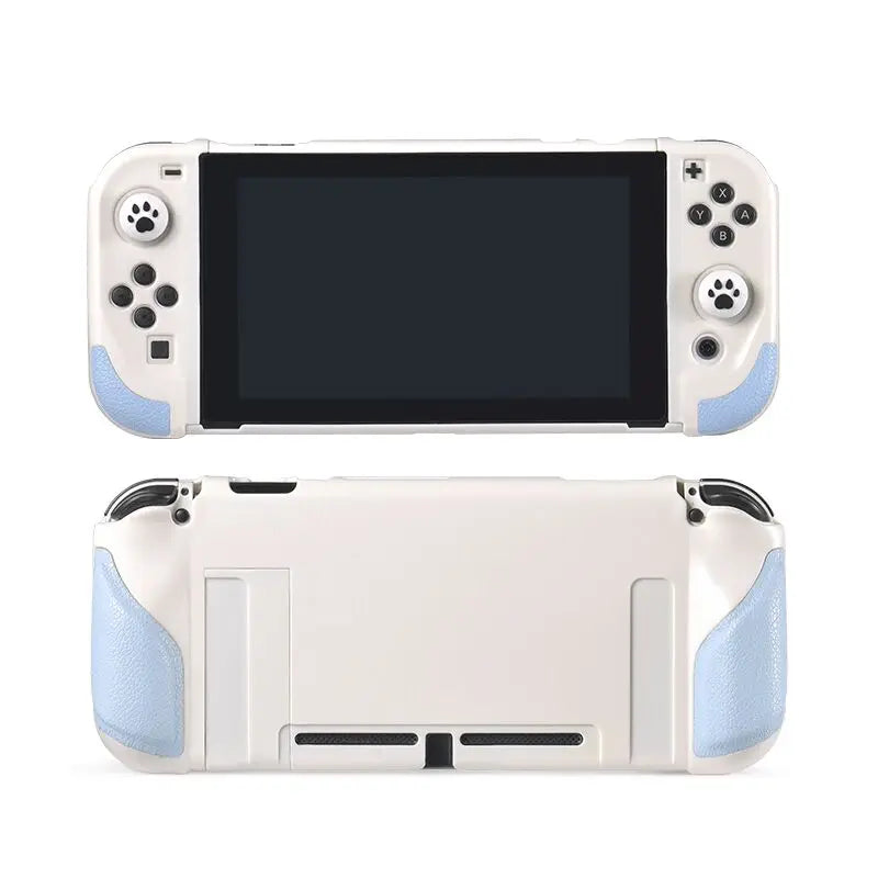 Switch OLED protective case with silicone grip in white and light blue, front and back view on Tampa Home & Garden Store