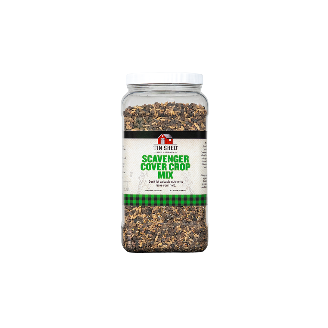 Scavenger Cover Crop Mix seed jar 5 lb Tin Shed Seed Company green label on Tampa Home & Garden Store