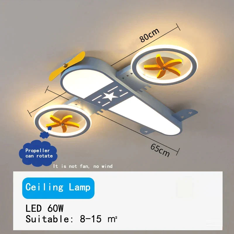 DecorBites Kids airplane ceiling light with remote dimmable LED rings and yellow propellers on Tampa Home & Garden Store