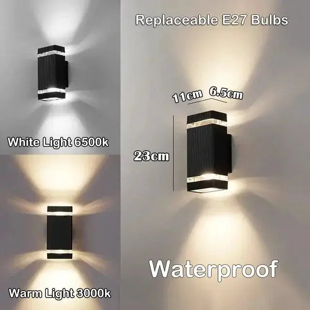 Moktan Sabai LED outdoor wall light black waterproof porch fixture with E27 bulbs glow on Tampa Home & Garden Store