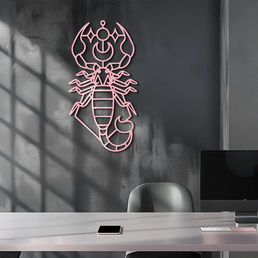 Scorpio Zodiac metal wall art pink geometric scorpion sculpture for modern office decor on Tampa Home & Garden Store