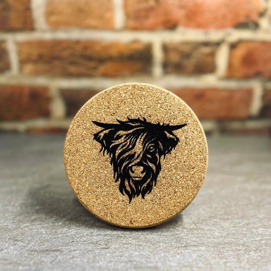 Scotland Inspired cork coaster with laser-engraved black bird silhouette on Tampa Home & Garden Store