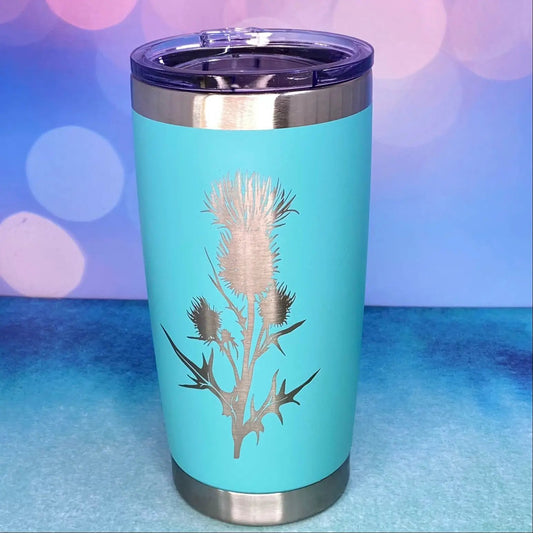Scottish Thistle 20oz tumbler teal with laser-engraved thistle motif Thistle & Stitch on Tampa Home & Garden Store