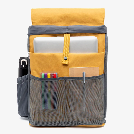 Kaut Backpack mustard top flap by Lefrik USA with front mesh pockets on Tampa Home & Garden Store