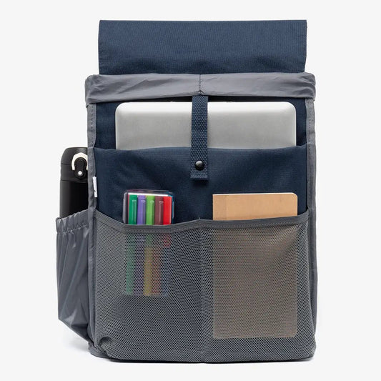 Kaut Backpack Navy with 19L Laptop Pocket by Lefrik USA; front pocket and mesh panel on Tampa Home & Garden Store