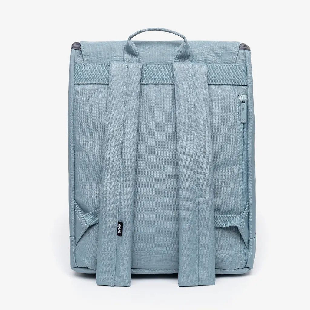 Kaut Backpack Stone Blue Lefrik USA back view with padded shoulder straps and top handle on Tampa Home & Garden Store
