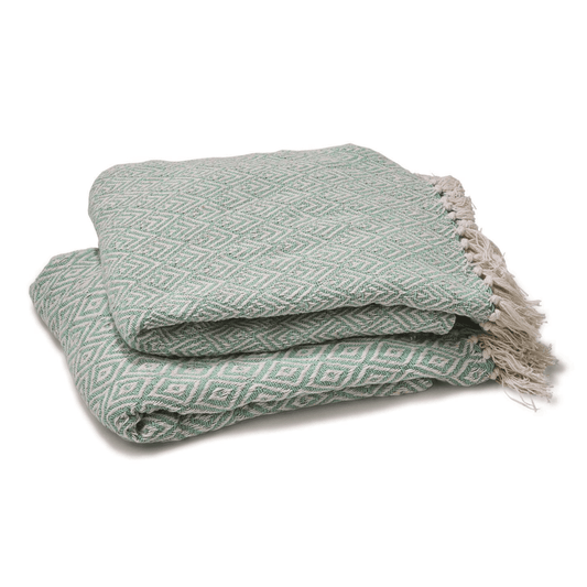Mallorca Tassel Throw Mint Geometric Cotton