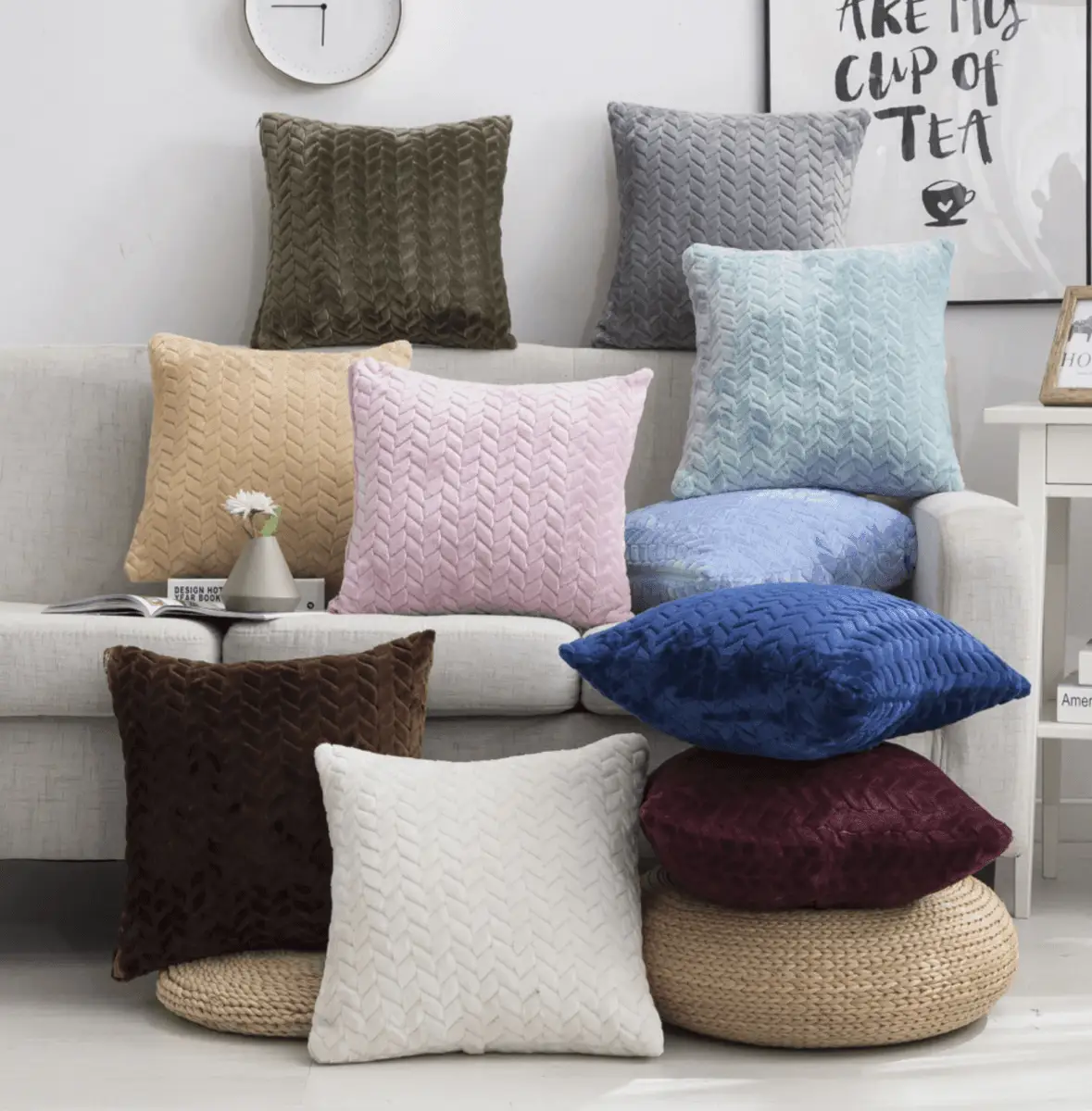 Plush Velour Pillow Case 16.5in Square Gia Roma set in assorted colors with chevron texture on Tampa Home & Garden Store