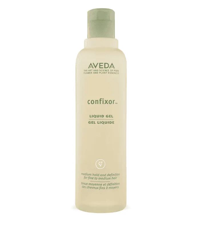 Aveda Confixor Liquid Gel 8.5 oz bottle, pale beige plastic with green cap, hair gel on Tampa Home & Garden Store