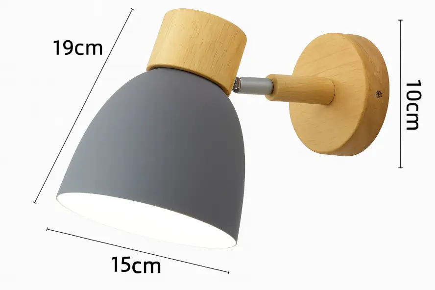 Minimalist wooden cone wall sconce LED E27 by Moktan Sabai with gray shade and natural wood mount on Tampa Home & Garden Store