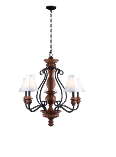 Antiqued Gold And White Five Light Chandelier